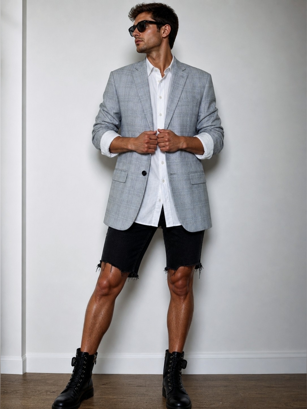 Zara Blue Gray Plaid Oversized Blazer Menswear Style
